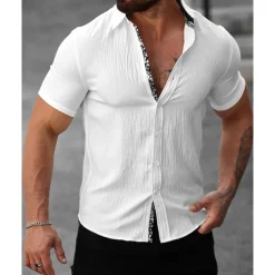 Men's Shirt Summer Shirt Casual Shirt Beach Shirt Button Up Shirt Black White Light Green Blue khaki Short Sleeve Printed Shirt Collar Vacation Hawaiian Button-Down Clothing Apparel Polyester Fashion