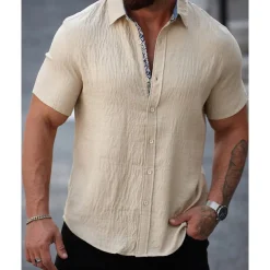 Men's Shirt Summer Shirt Casual Shirt Beach Shirt Button Up Shirt Black White Light Green Blue khaki Short Sleeve Printed Shirt Collar Vacation Hawaiian Button-Down Clothing Apparel Polyester Fashion