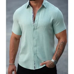 Men's Shirt Summer Shirt Casual Shirt Beach Shirt Button Up Shirt Black White Light Green Blue khaki Short Sleeve Printed Shirt Collar Vacation Hawaiian Button-Down Clothing Apparel Polyester Fashion