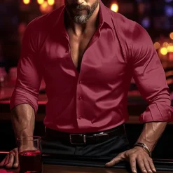 Men's Shirt Summer Shirt Casual Shirt Beach Shirt Button Up Shirt Black White Blue Green Drak Red Long Sleeve Plain Lapel Vacation Hawaiian Clothing Apparel Polyester Fashion Casual Comfortable