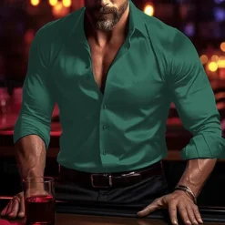 Men's Shirt Summer Shirt Casual Shirt Beach Shirt Button Up Shirt Black White Blue Green Drak Red Long Sleeve Plain Lapel Vacation Hawaiian Clothing Apparel Polyester Fashion Casual Comfortable