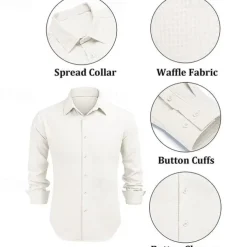 Men's Shirt Waffle Shirt Summer Shirt Casual Shirt Button Up Shirt Black White Blue khaki Long Sleeve Plain Lapel Vacation Daily Clothing Apparel Fashion Casual Comfortable