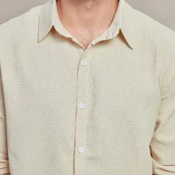 Men's Shirt Waffle Shirt Summer Shirt Casual Shirt Button Up Shirt Black White Blue khaki Long Sleeve Plain Lapel Vacation Daily Clothing Apparel Fashion Casual Comfortable