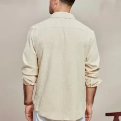Men's Shirt Waffle Shirt Summer Shirt Casual Shirt Button Up Shirt Black White Blue khaki Long Sleeve Plain Lapel Vacation Daily Clothing Apparel Fashion Casual Comfortable