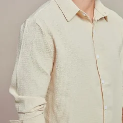 Men's Shirt Waffle Shirt Summer Shirt Casual Shirt Button Up Shirt Black White Blue khaki Long Sleeve Plain Lapel Vacation Daily Clothing Apparel Fashion Casual Comfortable