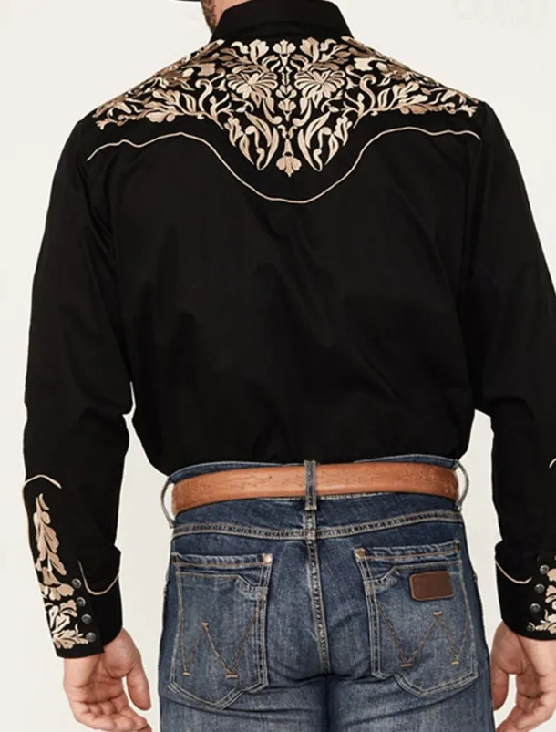 Men's Shirt Western Shirt Cowboy Shirt Long Sleeve Western Style Outdoor Street Casual Daily Fall & Winter Turndown Buttons Print Black