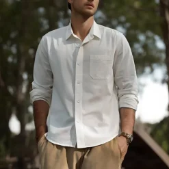 Men's Shirt White Blue Army Green Dark Gray Apricot Long Sleeve Solid Color Rolled collar Causal Casual Buttons Clothing Apparel Neutral Daily