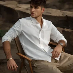 Men's Shirt White Blue Army Green Dark Gray Apricot Long Sleeve Solid Color Rolled collar Causal Casual Buttons Clothing Apparel Neutral Daily