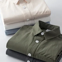 Men's Shirt White Blue Army Green Dark Gray Apricot Long Sleeve Solid Color Rolled collar Causal Casual Buttons Clothing Apparel Neutral Daily