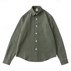 Men's Shirt White Blue Army Green Dark Gray Apricot Long Sleeve Solid Color Rolled collar Causal Casual Buttons Clothing Apparel Neutral Daily