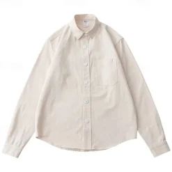 Men's Shirt White Blue Army Green Dark Gray Apricot Long Sleeve Solid Color Rolled collar Causal Casual Buttons Clothing Apparel Neutral Daily