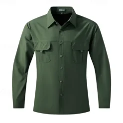 Men's Shirt Work Shirt Button Up Shirt Cargo Shirt Black Green khaki Light Grey Long Sleeve Plain Lapel Vacation Holiday Front Pocket Clothing Apparel Fashion Casual Comfortable