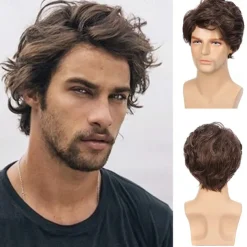 Men's Short Curly Hair Black Wig With Bangs Cosplay Halloween Costume Party Natural Hair Wig