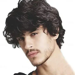 Men's Short Curly Hair Black Wig With Bangs Cosplay Halloween Costume Party Natural Hair Wig