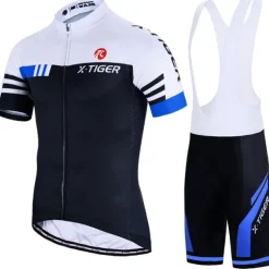 Men's Short Sleeve Cycling Jersey with Bib Shorts Summer Spandex Polyester Green Red Blue Stripes Bike Clothing Suit 3D Pad Breathable Quick Dry Reflective Strips Sports Stripes Mountain Bike MTB