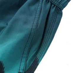 Men's Shorts Beach Shorts Pocket Drawstring Print Graphic Leaf Tree Breathable Quick Dry Knee Length Outdoor Vacation Home Vacation Ethnic Style Lake blue Dark Blue / Red Micro-elastic