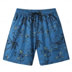 Men's Shorts Beach Shorts Drawstring Graphic Leaf Animal Breathable Quick Dry Knee Length Outdoor Vacation Home Vacation Ethnic Style Lake blue ArmyGreen Stretchy