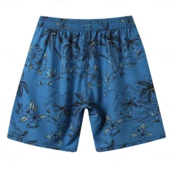 Men's Shorts Beach Shorts Drawstring Graphic Leaf Animal Breathable Quick Dry Knee Length Outdoor Vacation Home Vacation Ethnic Style Lake blue ArmyGreen Stretchy