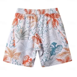 Men's Shorts Beach Shorts Drawstring Graphic Leaf Animal Breathable Quick Dry Knee Length Outdoor Vacation Home Vacation Ethnic Style Lake blue ArmyGreen Stretchy