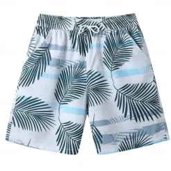 Men's Shorts Beach Shorts Drawstring Graphic Leaf Animal Breathable Quick Dry Knee Length Outdoor Vacation Home Vacation Ethnic Style Lake blue ArmyGreen Stretchy
