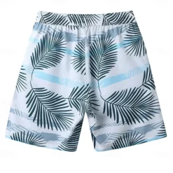 Men's Shorts Beach Shorts Drawstring Graphic Leaf Animal Breathable Quick Dry Knee Length Outdoor Vacation Home Vacation Ethnic Style Lake blue ArmyGreen Stretchy