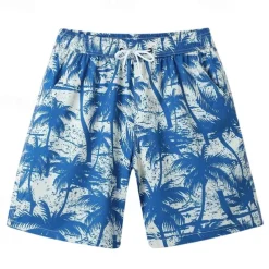 Men's Shorts Beach Shorts Drawstring Graphic Leaf Animal Breathable Quick Dry Knee Length Outdoor Vacation Home Vacation Ethnic Style Lake blue ArmyGreen Stretchy