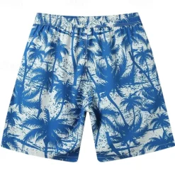Men's Shorts Beach Shorts Drawstring Graphic Leaf Animal Breathable Quick Dry Knee Length Outdoor Vacation Home Vacation Ethnic Style Lake blue ArmyGreen Stretchy