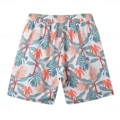 Men's Shorts Beach Shorts Drawstring Graphic Leaf Animal Breathable Quick Dry Knee Length Outdoor Vacation Home Vacation Ethnic Style Lake blue ArmyGreen Stretchy