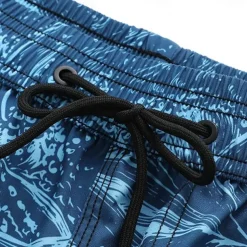 Men's Shorts Beach Shorts Drawstring Ocean Abstract Abstract Art Breathable Quick Dry Knee Length Outdoor Vacation Home Vacation Ethnic Style Lake blue Navy Blue Stretchy