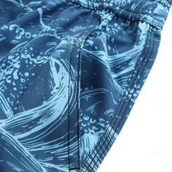 Men's Shorts Beach Shorts Drawstring Ocean Abstract Abstract Art Breathable Quick Dry Knee Length Outdoor Vacation Home Vacation Ethnic Style Lake blue Navy Blue Stretchy