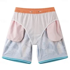 Men's Shorts Beach Shorts Pocket Drawstring Elastic Waist Graphic Leaf Tree Breathable Quick Dry Knee Length Outdoor Vacation Home Vacation Ethnic Style Lake blue Dark Blue / Red Micro-elastic