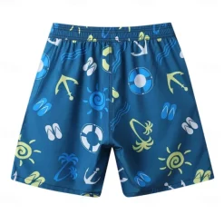 Men's Shorts Beach Shorts Drawstring Graphic Letter Abstract Breathable Quick Dry Knee Length Outdoor Vacation Home Vacation Ethnic Style Lake blue White & Blue Stretchy