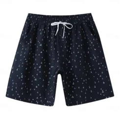 Men's Shorts Beach Shorts Drawstring Graphic Letter Abstract Breathable Quick Dry Knee Length Outdoor Vacation Home Vacation Ethnic Style Lake blue White & Blue Stretchy