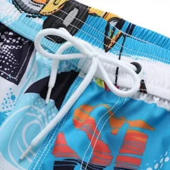 Men's Shorts Beach Shorts Drawstring Graphic Letter Abstract Breathable Quick Dry Knee Length Outdoor Vacation Home Vacation Ethnic Style Lake blue White & Blue Stretchy