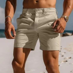 Men's Shorts Chino Shorts Bermuda shorts Work Shorts Pocket Plain Comfort Breathable Short Casual Daily Beach Fashion Stylish Black White Micro-elastic