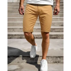Men's Shorts Chino Shorts Bermuda shorts Pocket Plain Comfort Breathable Outdoor Daily Going out 100% Cotton Fashion Streetwear Blue Khaki
