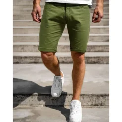 Men's Shorts Chino Shorts Bermuda shorts Pocket Plain Comfort Breathable Outdoor Daily Going out 100% Cotton Fashion Streetwear Blue Khaki