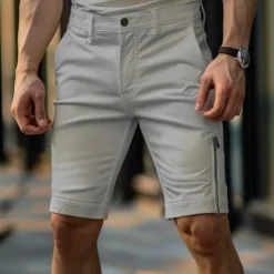Men's Shorts Chino Shorts Bermuda shorts Work Shorts Zipper Pocket Plain Comfort Soft Knee Length Outdoor Casual Daily Fashion Streetwear Black White Micro-elastic