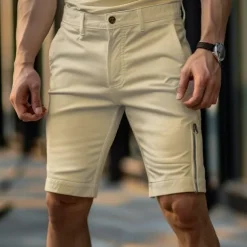 Men's Shorts Chino Shorts Bermuda shorts Work Shorts Zipper Pocket Plain Comfort Soft Knee Length Outdoor Casual Daily Fashion Streetwear Black White Micro-elastic