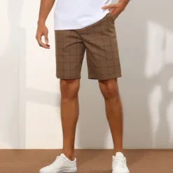 Men's Shorts Chino Shorts Bermuda shorts Work Shorts Pocket Straight Leg Plaid Checkered Comfort Short Formal Work Casual Streetwear Stylish Black Brown