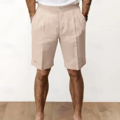 Men's Shorts Linen Shorts Summer Shorts Pocket Plain Comfort Breathable Outdoor Daily Going out Fashion Streetwear Black White