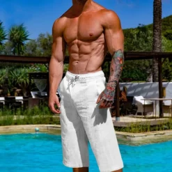 Men's Shorts Linen Shorts Summer Shorts Beach Shorts Pocket Drawstring Elastic Waist Plain Comfort Breathable Short Vacation Holiday Beach Hawaiian Boho Black White