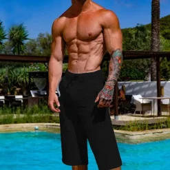 Men's Shorts Linen Shorts Summer Shorts Beach Shorts Pocket Drawstring Elastic Waist Plain Comfort Breathable Short Vacation Holiday Beach Hawaiian Boho Black White