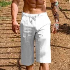 Men's Shorts Linen Shorts Summer Shorts Beach Shorts Pocket Drawstring Elastic Waist Plain Comfort Breathable Short Vacation Holiday Beach Hawaiian Boho Black White