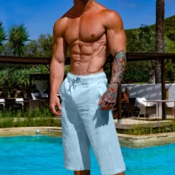 Men's Shorts Linen Shorts Summer Shorts Beach Shorts Pocket Drawstring Elastic Waist Plain Comfort Breathable Short Vacation Holiday Beach Hawaiian Boho Black White