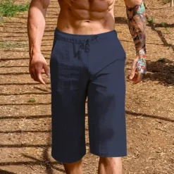 Men's Shorts Linen Shorts Summer Shorts Beach Shorts Pocket Drawstring Elastic Waist Plain Comfort Breathable Short Vacation Holiday Beach Hawaiian Boho Black White