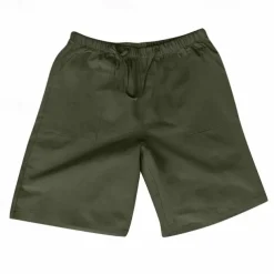 Men's Shorts Linen Shorts Summer Shorts Pocket Elastic Waist Drawstring Plain Outdoor Daily Going out Holiday Casual Black White