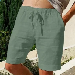 Men's Shorts Linen Shorts Summer Shorts Pocket Elastic Waist Drawstring Plain Outdoor Daily Going out Holiday Casual Black White
