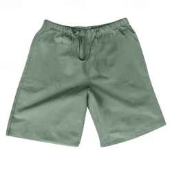 Men's Shorts Linen Shorts Summer Shorts Pocket Elastic Waist Drawstring Plain Outdoor Daily Going out Holiday Casual Black White