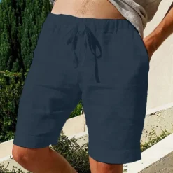 Men's Shorts Linen Shorts Summer Shorts Pocket Elastic Waist Drawstring Plain Outdoor Daily Going out Holiday Casual Black White